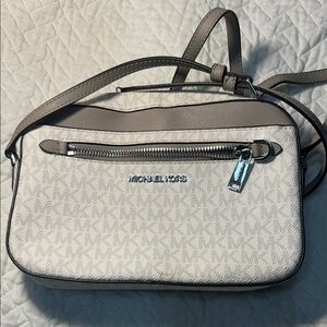 Michael Kors Taupe and White Crossbody Bag